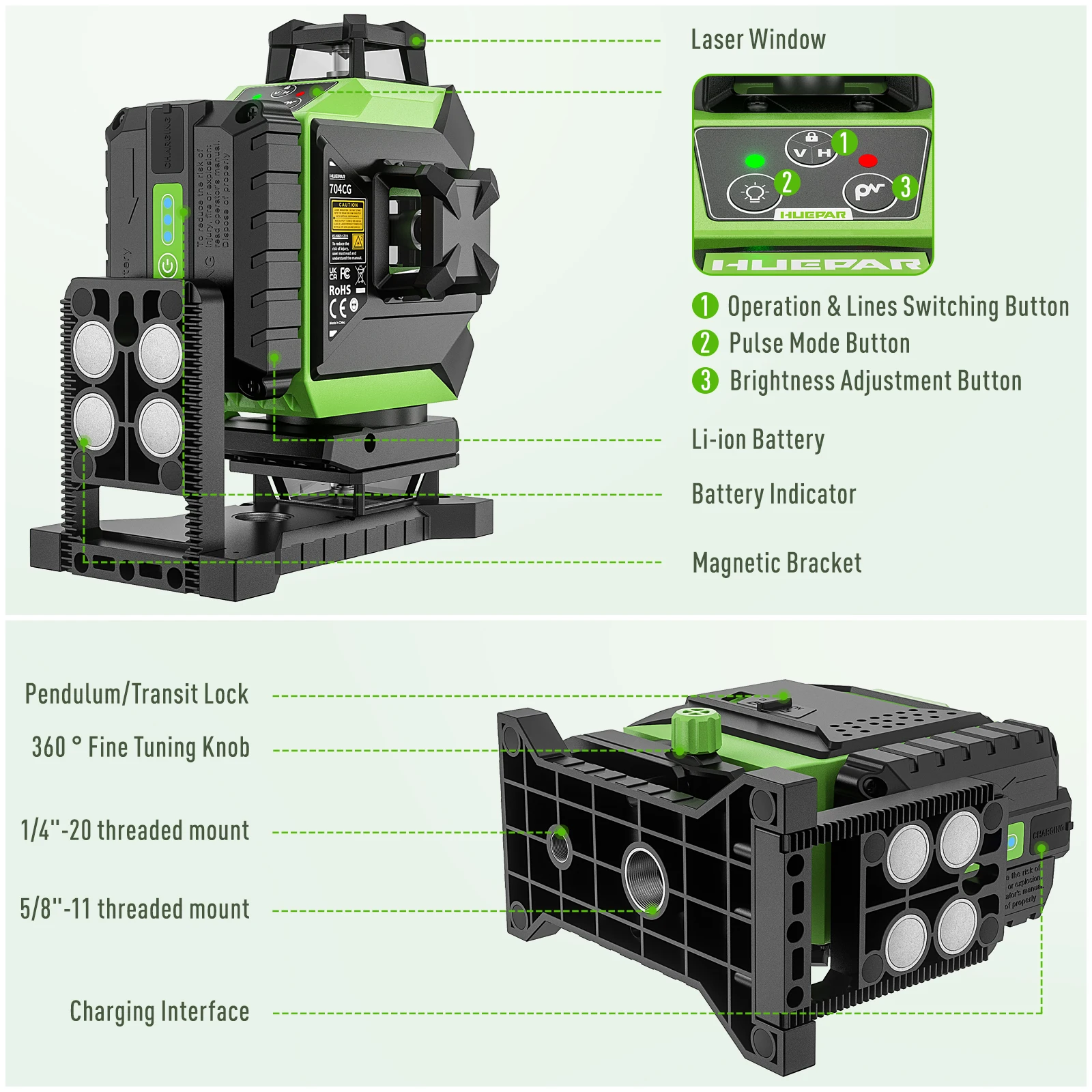 Huepar 704CG - Nivel Láser Dig - Laser Level 16 Lines 4D Green reseña y precio
